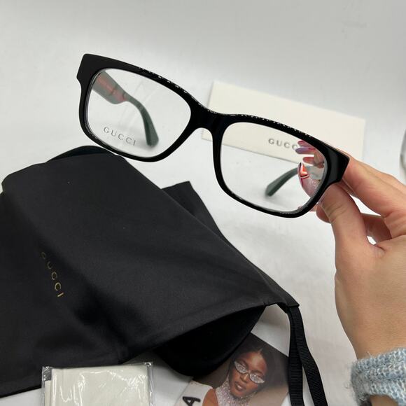 NEW Gucci GG0343O Black Striped Arm Unisex Eyeglass Frames - Picture 4 of 8